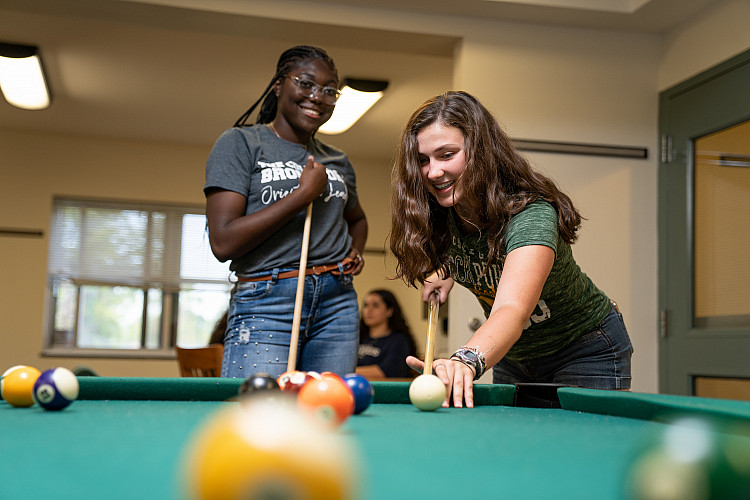 two students playing pool