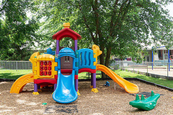 A playground with a slide outside