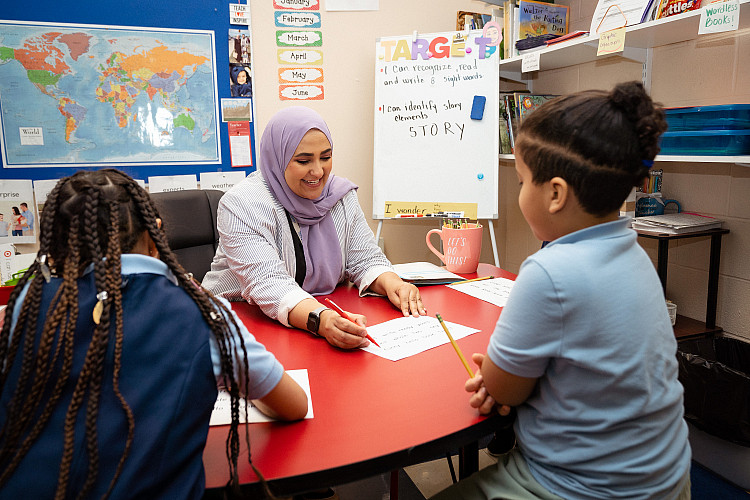 Student teacher in a classroom