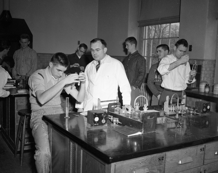 Prof. Robert Brandauer in the chemistry lab in Hartwell in the 1950s