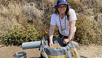 Jennifer Ramsay doing flotation at Caesarea Maritima