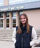 Caitlyn DeLuca in front of the RPI ice hockey area, the Houston Field House.