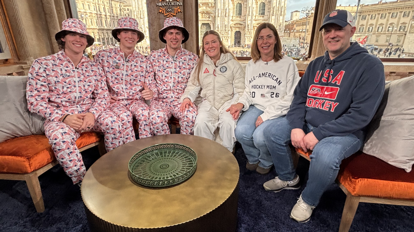 The Winn family dressed in USA gear while appearing on TODAY Show in Milan during the 2026 Winter Olympics.